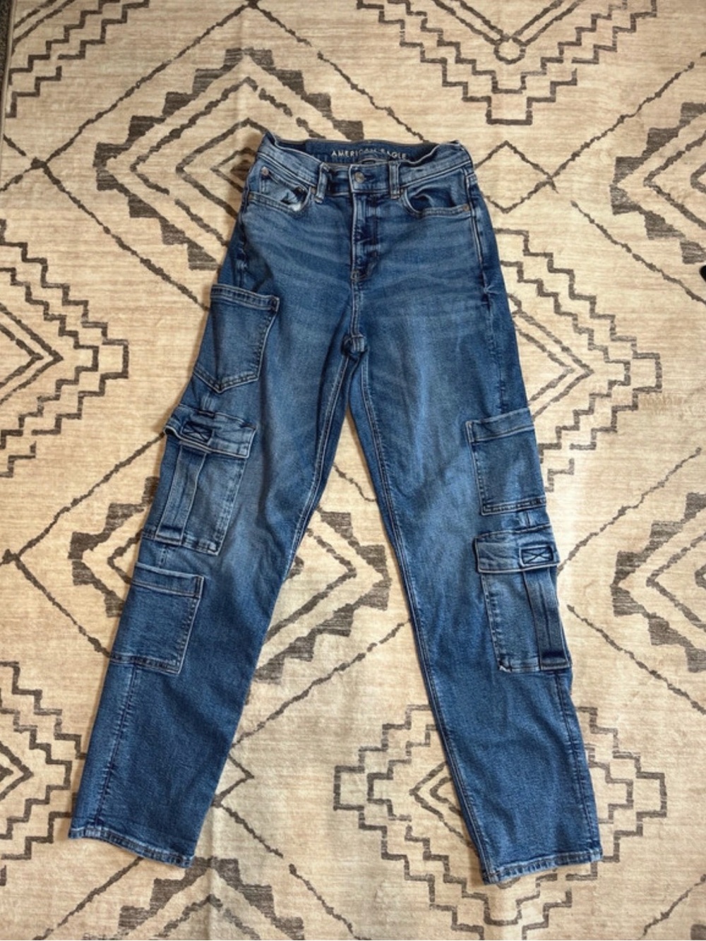 American Eagle Outfitters Women's Dark Blue Cargo Boyfriend Jeans